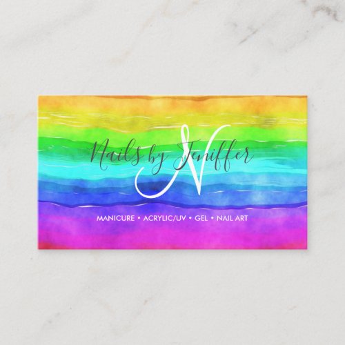 Abstract Watercolor Painted Stripes Rainbow       Business Card