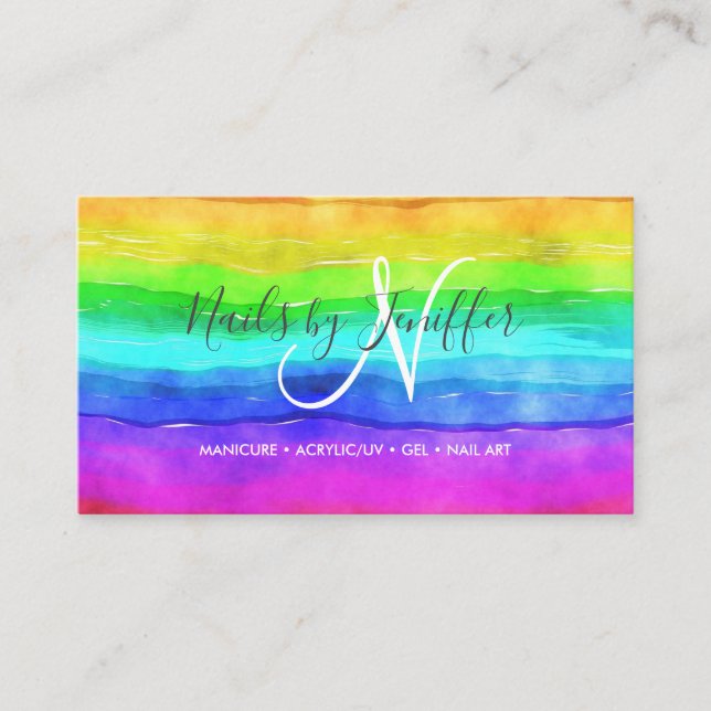 Abstract Watercolor Painted Stripes Rainbow.       Business Card (Front)