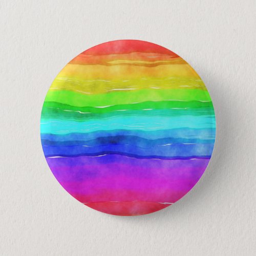 Abstract Watercolor Painted Stripes Rainbow Button