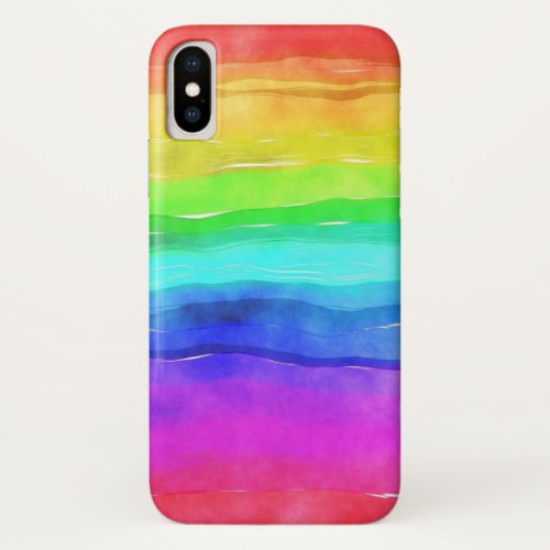 Abstract Watercolor Painted Stripes Rainbow iPhone X Case