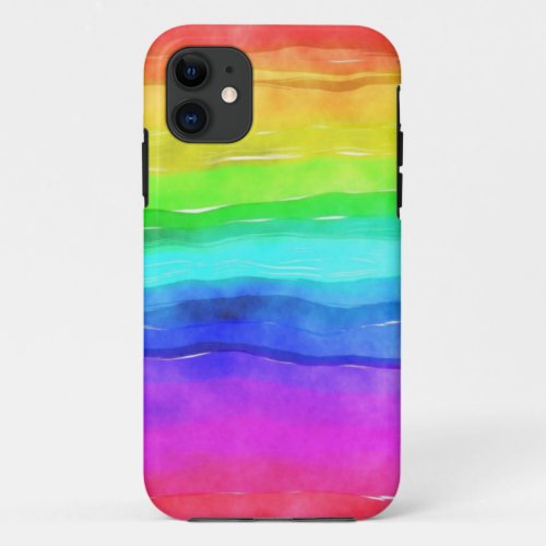 Abstract Watercolor Painted Stripes Rainbow iPhone 11 Case