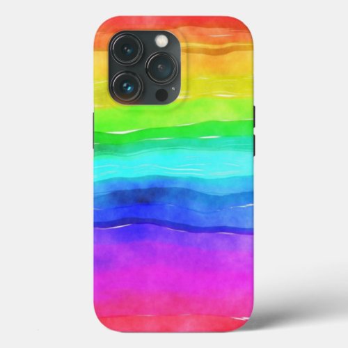 Abstract Watercolor Painted Stripes Rainbow iPhone 13 Pro Case