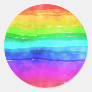 Abstract Watercolor Painted Stripes Rainbow Classic Round Sticker