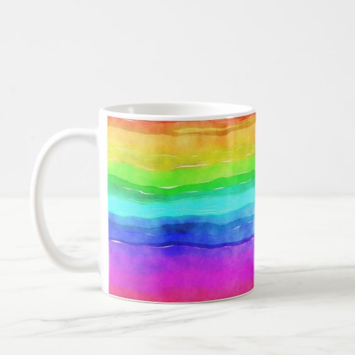 Abstract Watercolor Painted Stripes Rainbow Coffee Mug