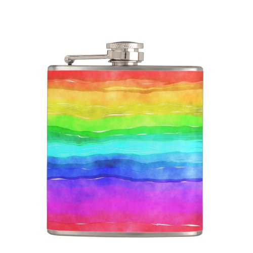 Abstract Watercolor Painted Stripes Rainbow Flask