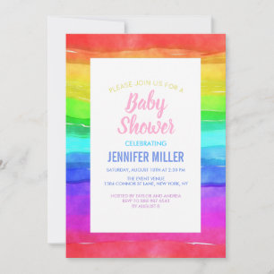 Abstract Watercolor Painted Stripes Rainbow. Invitation