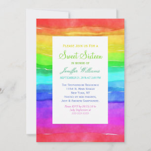 Abstract Watercolor Painted Stripes Rainbow. Invitation