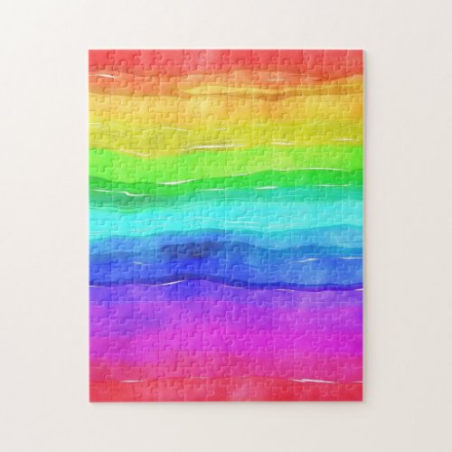 Abstract Watercolor Painted Stripes Rainbow Jigsaw Puzzle