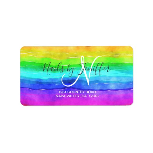 Abstract Watercolor Painted Stripes Rainbow       Label