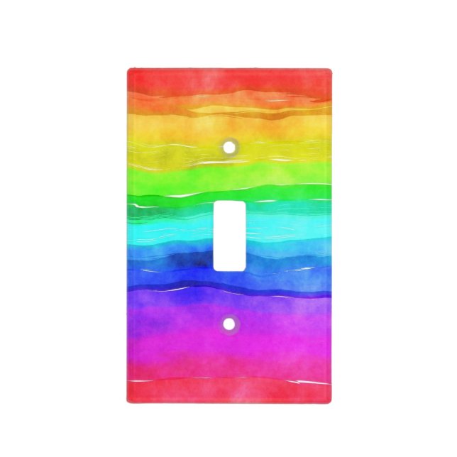 Abstract Watercolor Painted Stripes Rainbow Light Switch Cover (Front)