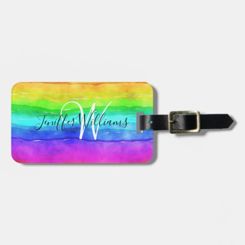 Abstract Watercolor Painted Stripes Rainbow    Luggage Tag