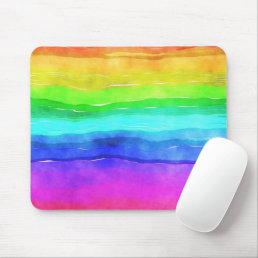 Abstract Watercolor Painted Stripes Rainbow Mouse Pad