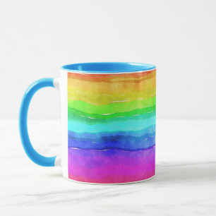Abstract Watercolor Painted Stripes Rainbow Mug