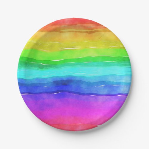 Abstract Watercolor Painted Stripes Rainbow Paper Plates