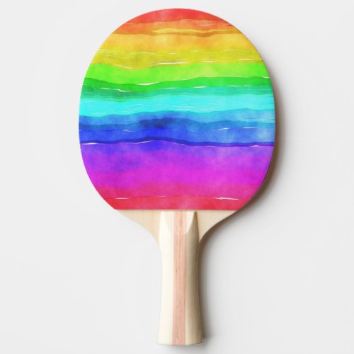 Abstract Watercolor Painted Stripes Rainbow Ping Pong Paddle