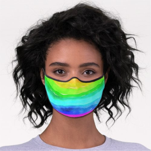 Abstract Watercolor Painted Stripes Rainbow       Premium Face Mask