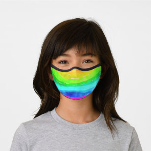 Abstract Watercolor Painted Stripes Rainbow.       Premium Face Mask