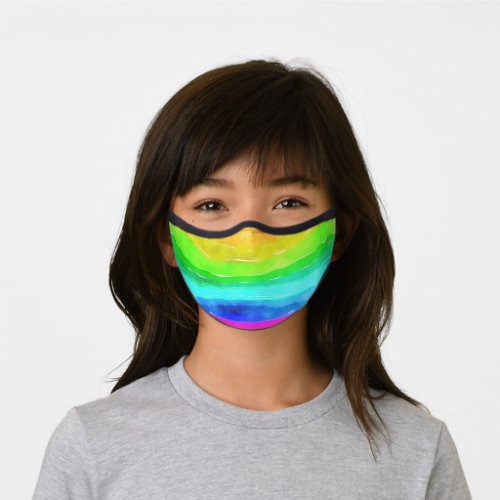 Abstract Watercolor Painted Stripes Rainbow       Premium Face Mask