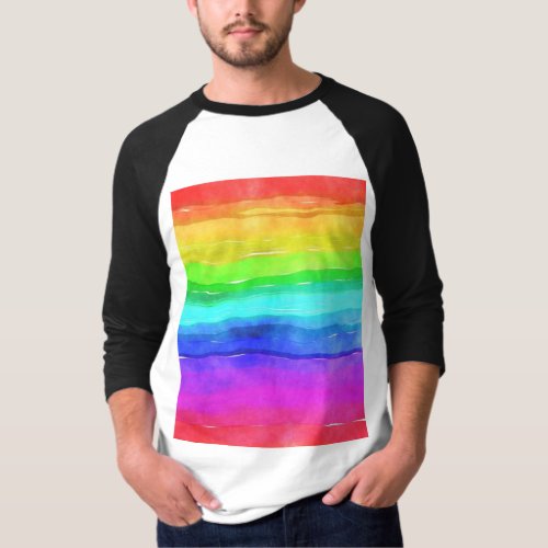 Abstract Watercolor Painted Stripes Rainbow T_Shirt