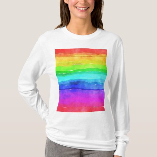 Abstract Watercolor Painted Stripes Rainbow T_Shirt