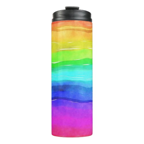 Abstract Watercolor Painted Stripes Rainbow Thermal Tumbler