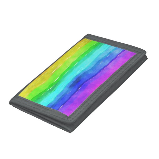 Abstract Watercolor Painted Stripes Rainbow Tri-fold Wallet (Bottom)