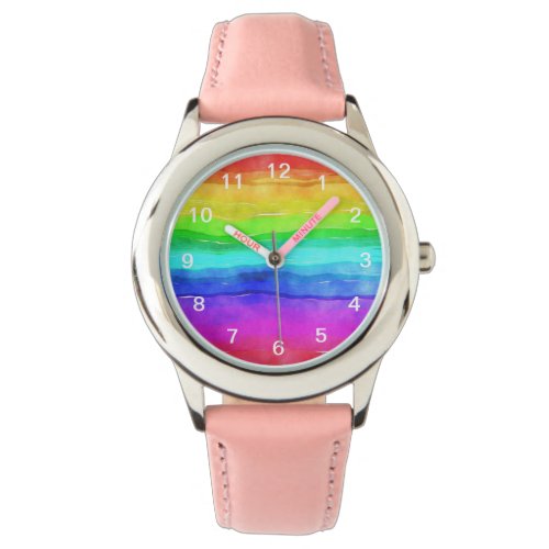 Abstract Watercolor Painted Stripes Rainbow Watch