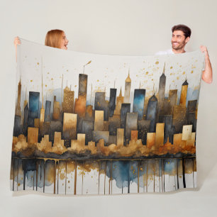 Abstract Watercolor Painting Blue Cityscape Fleece Blanket