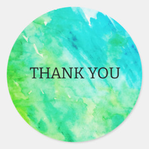 Abstract Watercolor Painting Blue Green Thank You Classic Round Sticker
