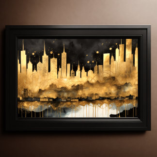 Abstract Watercolor Painting Gold Cityscape 3:2 Poster
