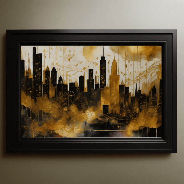 Abstract Watercolor Painting Gold Cityscape 3:2 Poster (Creator Uploaded)