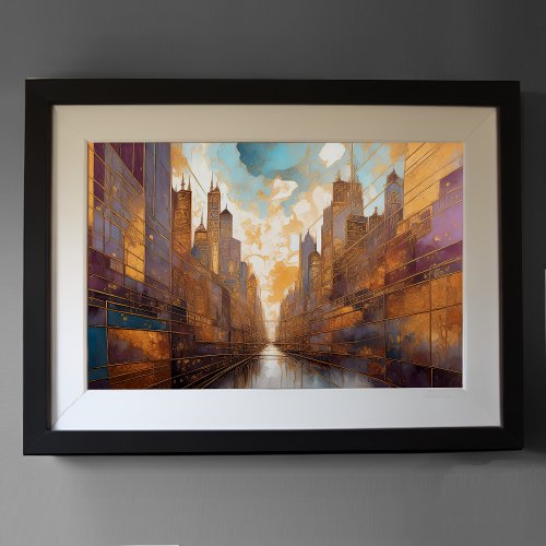 Abstract Watercolor Painting Gold Cityscape 32 Poster