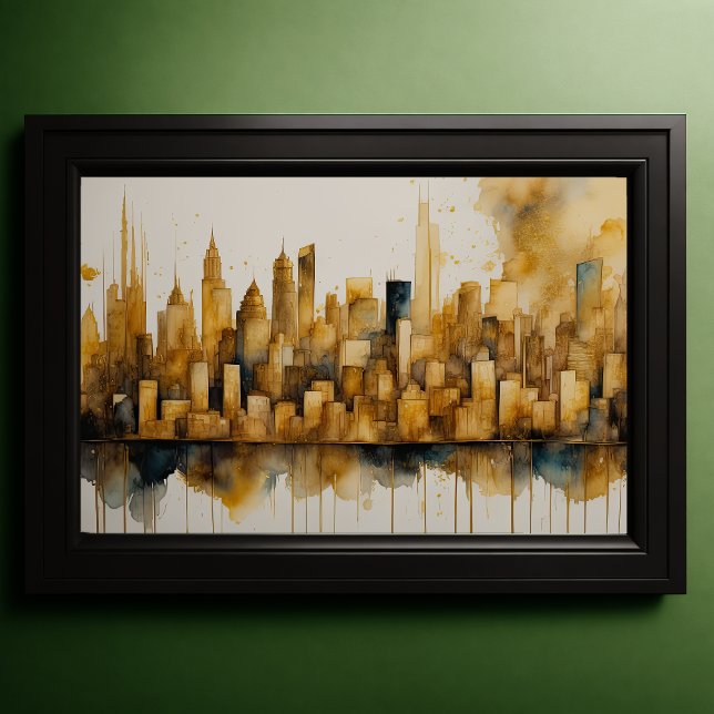 Abstract Watercolor Painting Gold Cityscape 3:2 Poster (Creator Uploaded)