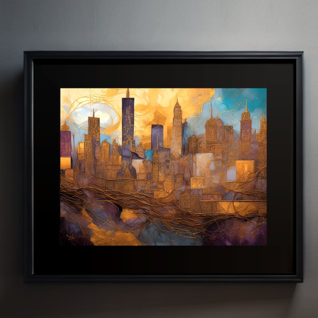 Abstract Watercolor Painting Gold Cityscape 4:3 Poster (Creator Uploaded)