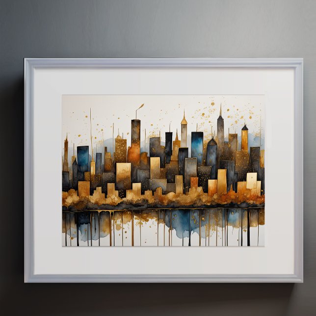 Abstract Watercolor Painting Gold Cityscape 4:3 Poster (Creator Uploaded)