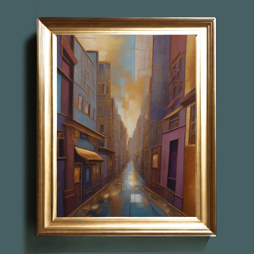 Abstract Watercolor Painting Gold Cityscape 45 Poster