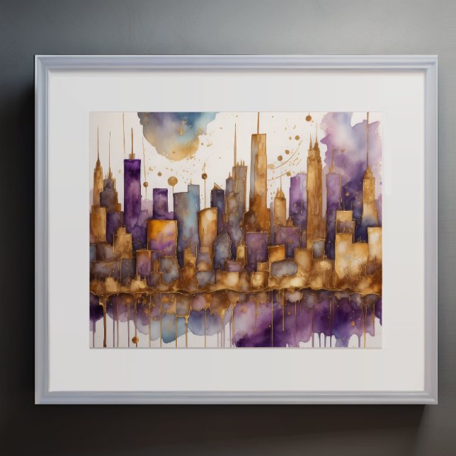 Abstract Watercolor Painting Gold Cityscape 5:4 Poster (Creator Uploaded)