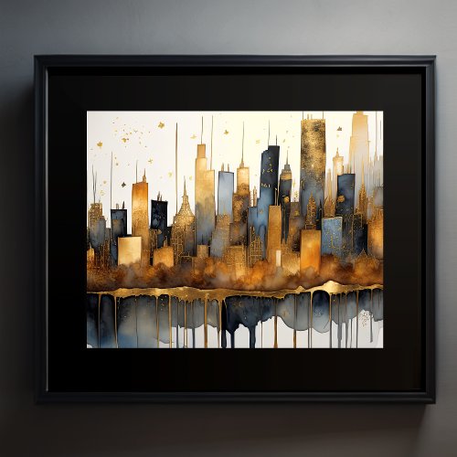 Abstract Watercolor Painting Gold Cityscape 54 Poster