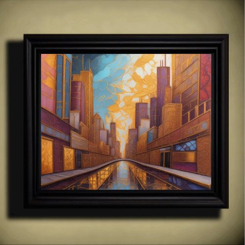 Abstract Watercolor Painting Gold Cityscape 54 Poster