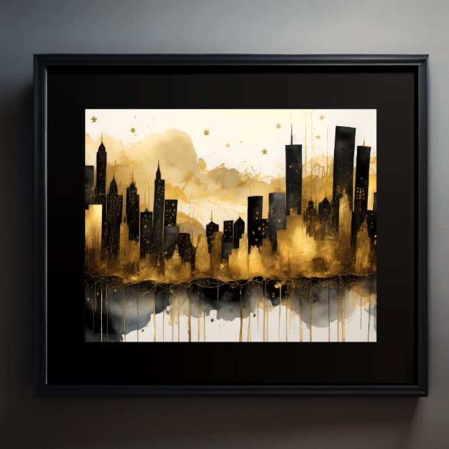 Abstract Watercolor Painting Gold Cityscape 5:4 Poster (Creator Uploaded)