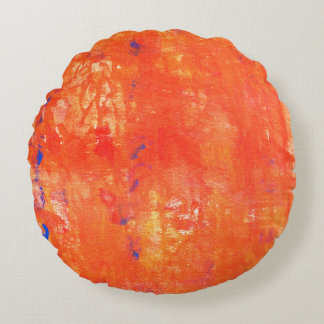 Abstract watercolor painting. Orange painted backg Round Pillow