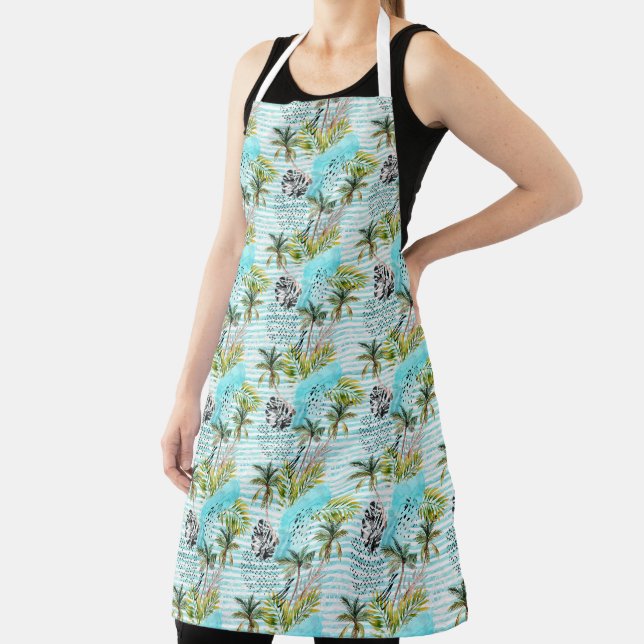 Abstract Watercolor Palm Tree Pattern Apron (Insitu)