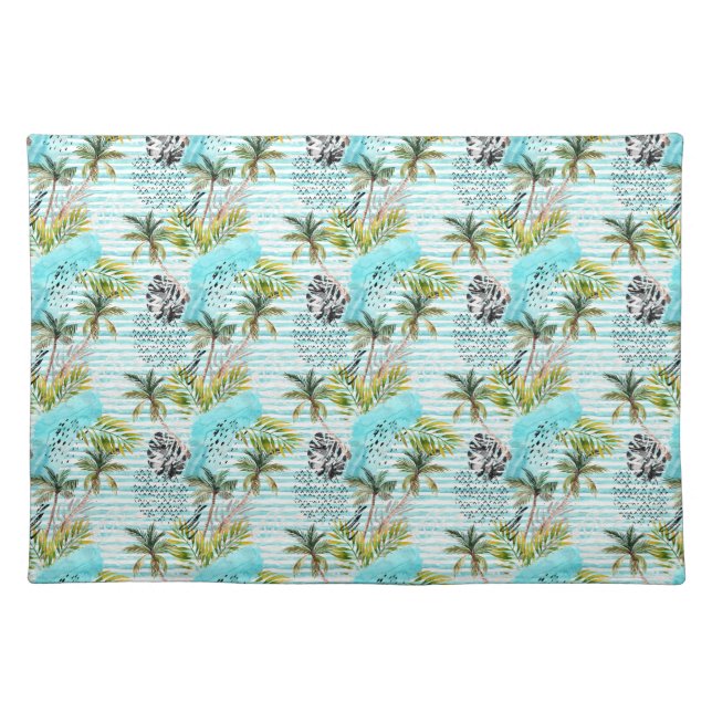Abstract Watercolor Palm Tree Pattern Cloth Placemat (Front)