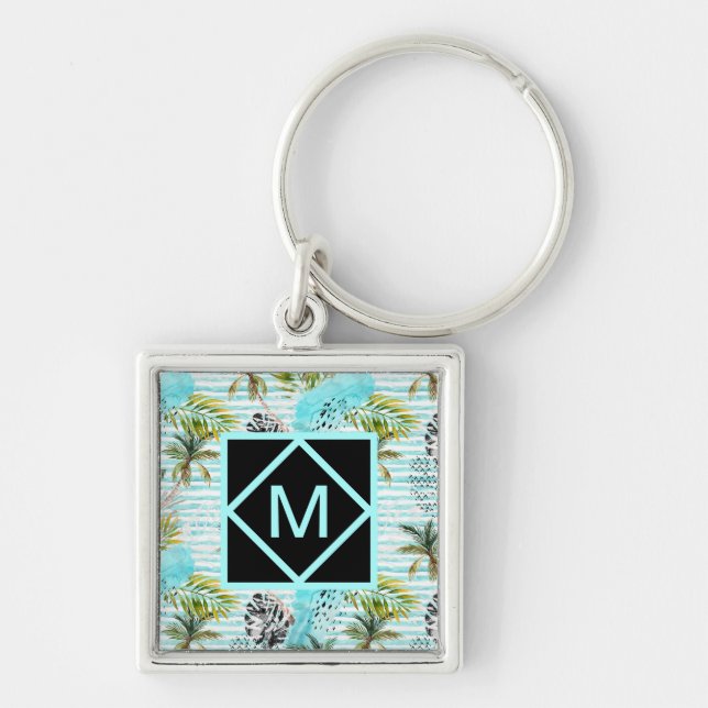 Abstract Watercolor Palm Tree Pattern Keychain (Front)