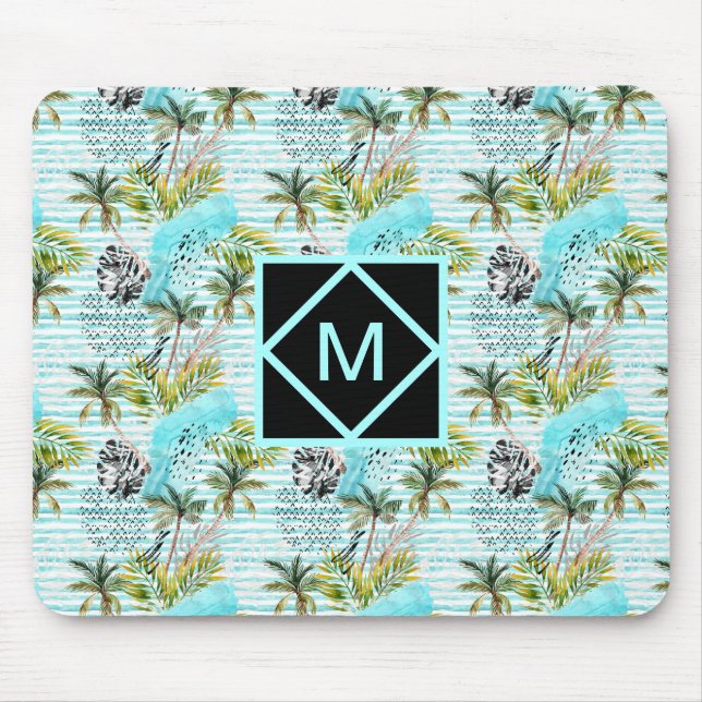 Abstract Watercolor Palm Tree Pattern Mouse Pad (Front)