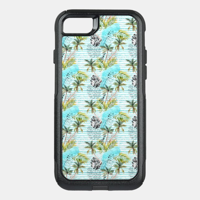 Abstract Watercolor Palm Tree Pattern Otterbox iPhone Case (Back)