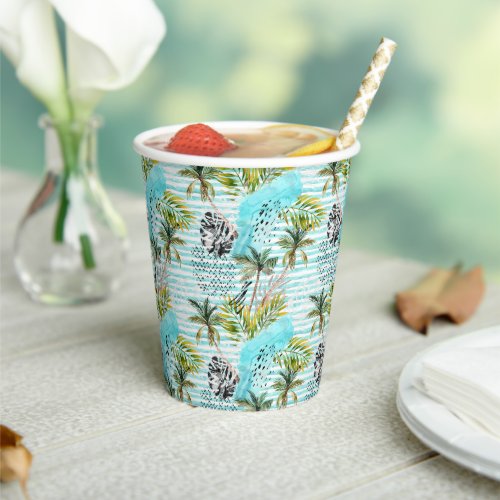 Abstract Watercolor Palm Tree Pattern Paper Cups