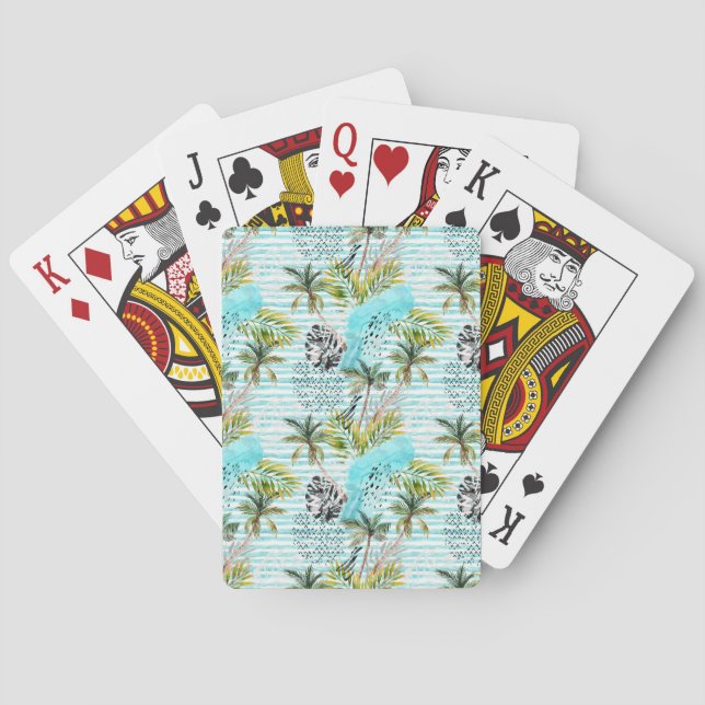 Abstract Watercolor Palm Tree Pattern Poker Cards (Back)
