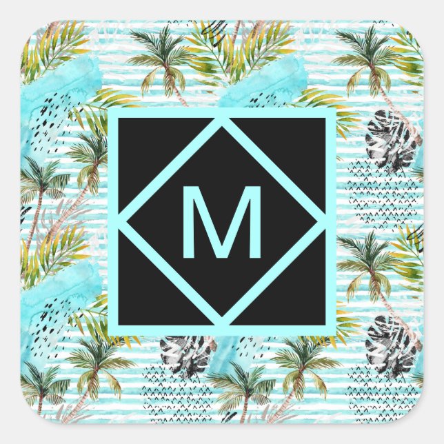 Abstract Watercolor Palm Tree Pattern Square Sticker (Front)