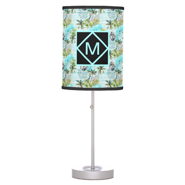 Abstract Watercolor Palm Tree Pattern Table Lamp (Front)